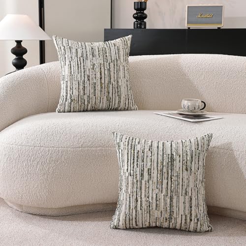 Striped Throw Pillow Covers 20x20 Set of 2 Green Textured Boucle Chic Morden Boho Accent Farmhouse Decorative Chenille Pillow Covers for Home Decor Bed Sofa Living Room - color: Green, size: 20" x 20" (Pack of 2)