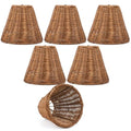 Set of 6 Rattan Lamp Shade Natural Rattan Clip-on Chandelier Lampshade Mini Handmade Woven Vintage Boho Farmhouse Wicker Table Light Cover for Candle Bulb (Round)