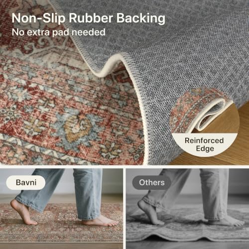 Bavni Washable Entry Rug 2x3, Non Slip Door Mat for Entryway or Kitchen, Vintage Print Low Pile Ultra Thin Indoor Rug, Brick - color: Brick, size: 2' x 3' (Rectangular)