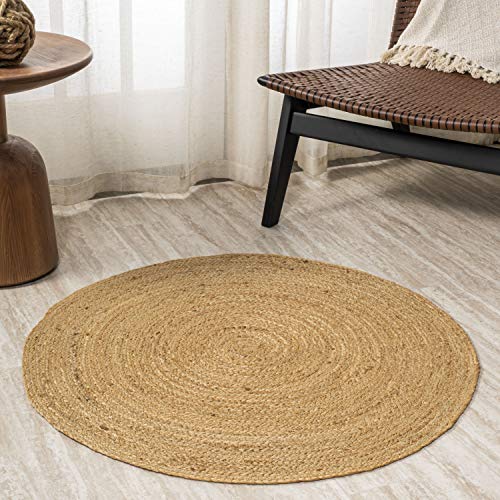 JONATHAN Y Soleil Jute Braided Circle Natural 8' Round Indoor Area Rug, Natural-Fibers, Geometric, Easy-Cleaning for Living Room, Bedroom, Kitchen, Pet Friendly, Non-Shedding (RNF103A-8R) - size: 8' (Round)