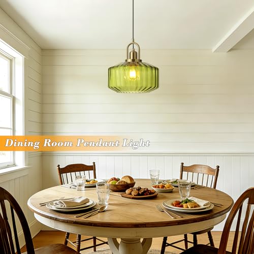 11.8in Mid Century Modern Pendant Light, Gold Large Green Glass | Vintage Lighting Fixture Ceiling Hanging Lamp for Kitchen Island Foyer Dining Room Bedroom Entryway Hallway Over Sink Table - color: Green & Gold Hardwire, size: 11.8in