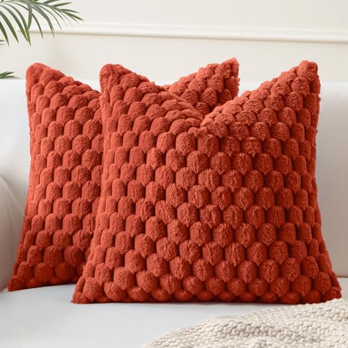 MIULEE Rust Faux Fur Decorative Throw Pillow Covers 18x18 Inch Set of 2 Super Soft Cozy Plush Cushion Cases Luxury Fluffy Pillowcases for Sofa Couch Bed Living Room - color: Rust, size: 18" x 18" (Pack of 2)