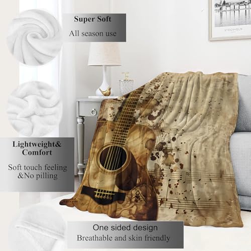 Vintage Guitar Blanket Music Notes Retro Throw Blankets,Birthday Gifts for Women Men,Lightweight Soft Fleece,Musician Lovers,Sofa Couch Bed Room Modern Rustic Decor 40x50in - color: Guitar, size: 40x50in