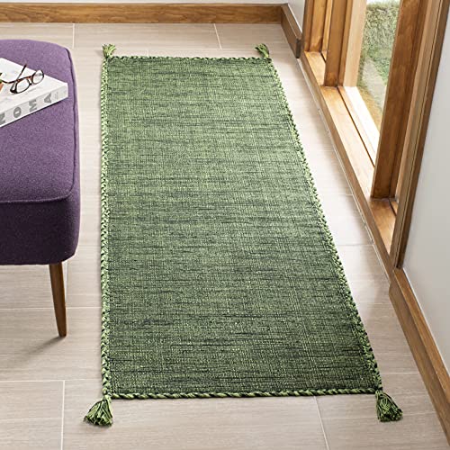 SAFAVIEH Montauk Collection Runner Rug - 2'3" x 6', Green & Black, Handmade Flat Weave Cotton Corner Tassel, Ideal for High Traffic Areas in Living Room, Bedroom (MTK150Y) - color: Green/Black, size: 2'3" x 6' (Runner)