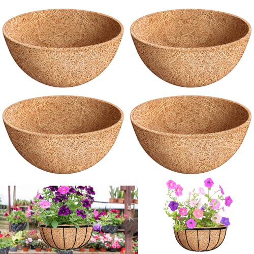 Riare 4 Pack 12 Inch Round Coco Liners Replacement, 100% Natural Coconut Coir Liners for Hanging Baskets, Garden Flower Vegetables Planter Pot, Window Box, Fence, Decks - size: 12inch