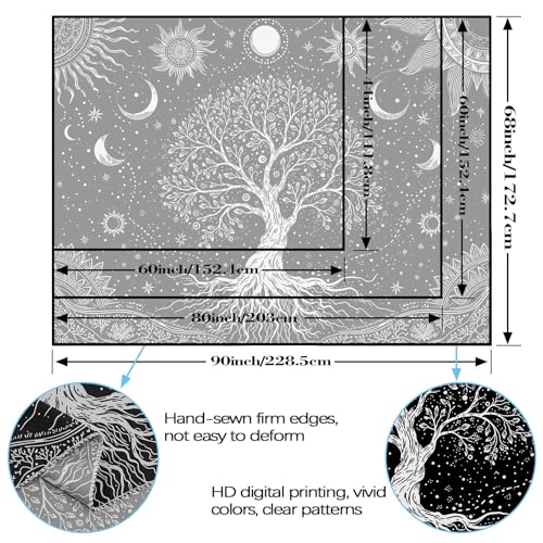Spenlife Spiritual Tree of Life Tapestry, Black and White Tapestries for Bedroom, Gothic Wall Decor, Celestial Tapestries (60" x 44") - color: Black White, size: 60"L x 44"W
