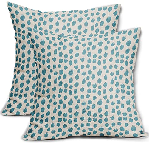 Aqua Cream Pillow Covers 16x16 Set of 2 Boho Design Polka Dot Throw Pillows Modern Brush Strokes Print Decorative Outdoor Pillowcase Square Cushion Cover Linen Pillow Case for Home Sofa Couch Bed - color: Aqua Dots, size: 16" x 16" (Pack of 2)
