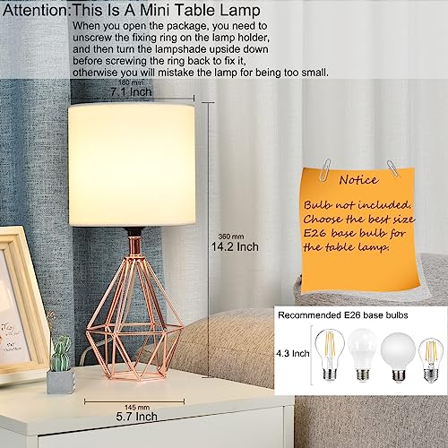 Rose Gold Bedside Table Lamp,Modern Small Desk Lamp with TC Fabric Shade Geometric Metal Base for Kids Living Room Bedroom Nightstand - color: Rose Gold