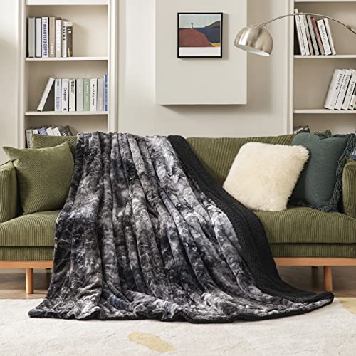 Bedsure GentleSoft Sherpa Fluffy Blanket Queen Size for Bed - Fleece Warm and Cozy for Women Gift, Plush & Fuzzy Faux Fur Christmas Blanket for Couch, Sofa Decor, Tie Dye Design, Black, 90x90 Inches - color: 03 - Tie Dye Black, size: Queen (90" x 90")