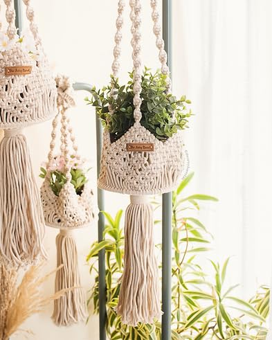 Sturdy Hidden Metal Ring and Natural Braided Cotton Cord Hippie Planters for Home Dcor Wall Hanging Planters (Single)