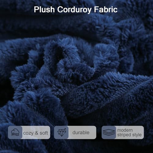 MeMoreCool Square Stuffed Pouf Ottoman Foot Rest, Stripe Furry Floor Pouf Foot Stool with Foam Chunk Filling, Soft Fluffy Stuffed Ottoman Footrest for Living Room, Faux Fur Navy - color: Ribbed Navy