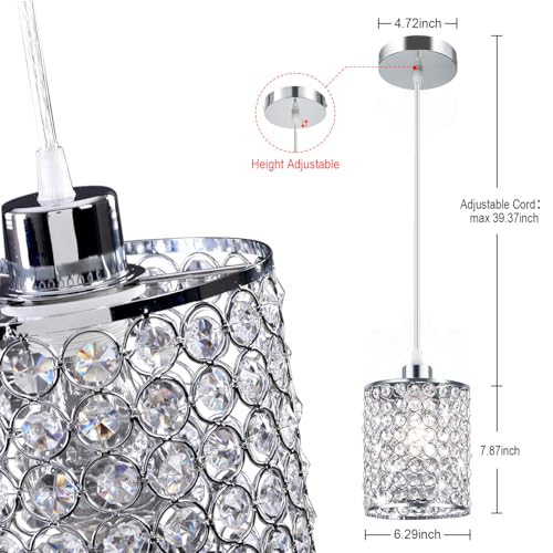 TISLYCO Modern Crystal Pendant Light Fixtures Set of 2, Ceiling Hanging Crystal Chandelier Over Kitchen Island Sink Lighting,Chrome Pendant Lighting For Dining Room, Bathroom, Hallway, EntryWay,Closet - color: 5.9"x5.5"-2*Silver pendant light