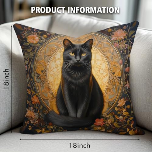 YOU FOUND ME William Morris Abstract Vintage Black Cat Design Throw Pillow Cover Home Decor, Art Decor Pillowcase Cushion Cover for Bed Sofa Living Room, Indoor and Outdoor 18x18inch (Black Cat) - color: Black Cat