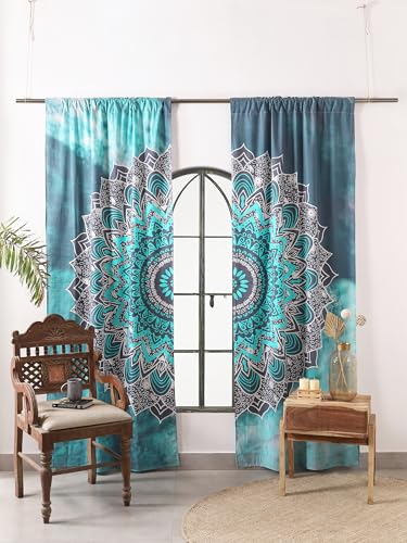 Popular Handicrafts Tarquoise Hippie Mandala Ombre Curtains 83 Inch Length for Living Room Bedroom 2 Panels Set Light Filtering Semi Sheer Window Curtains 76 Inch Width Boho Farmhouse Drapes W76xL83 - color: Tarquoise, size: 38"W x 83"L (Pack of 2)