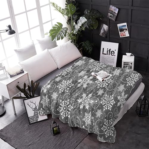 Christmas Throw Blankets, Grey White Snowflakes Pattern Soft Fleece Blanket Decorative for Home Sofa Couch Chair Living Bedroom,40x50 Inches, Winter - color: Christmas-hzf06265, size: 40x50 Inch