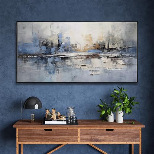 Abstract wall Art Framed Artwork Blue and Gray White Decor Modern Canvas Wall Prints Abstract Wall Decor Suitable for Bedroom apartment Office Dining Room Wall Decor Can Be Hung 24"x48" - color: Blue, size: 48"L x 24"W