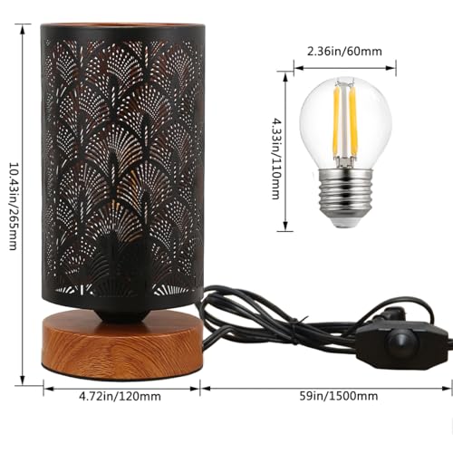 Small Industrial Table Lamps Dimmable, Bedside Lamps for Nightstand,End Table Side Desk lamp with Rustic Black Metal Cage Lampshade for Bedroom, Kids Room Living Room 2700K LED Bulb Included - color: peacock tail