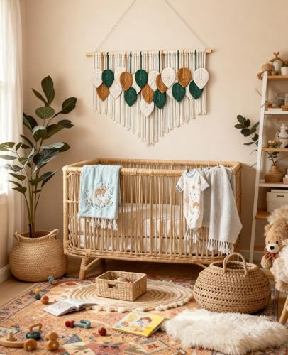 Tempospark Large Macrame Wall Hanging, 39" Wx29 L Boho Wall Hanging, Boho Chic Leaves Tassels Tapestry for Bedroom, Living Room, Dining Room, Nursery, Hallway, Balcony - color: Autumn Harvest, size: 29"L x 39"W