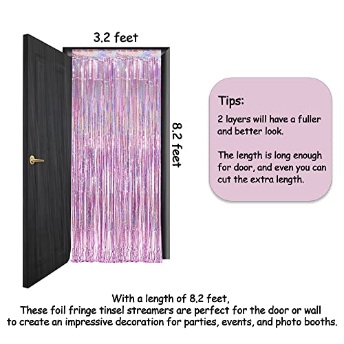 Pink Tinsel Curtain Party Backdrop - GREATRIL Foil Fringe Curtain Lilac Pink Party Streamers for Birthday Girl Themed Party Decorations - 2 Packs - color: Pink