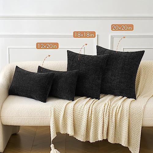MIULEE Pack of 2 Black Throw Pillow Covers 16x16 Inch Soft Chenille Pillow Covers for Sofa Living Room Couch Solid Dyed Cases - color: Black, size: 16" x 16" (Pack of 2)