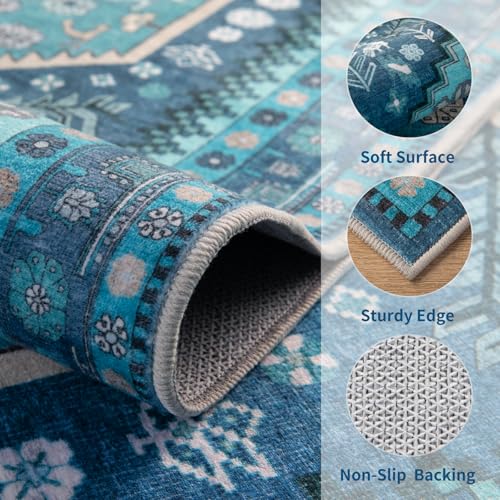Ciicool Small Area Rug, 2x3ft Boho Rug, Ultra Soft Entry Rugs for Entryway, Non-Slip Washable Rugs Oriental Low-Pile Indoor Mat Floor Carpet for Entrance Bedroom Kitchen Bathroom Foyer Decor - color: Teal, size: 2' X 3' (Rectangular)