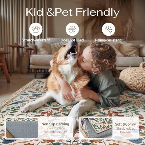 2x3 Washable Area Rug for Entryway Beige Floral Vintage Non Slip Low Pile Thin Rug Soft Lightweight Stain Resistance Doormat Living Room Kitchen Bathroom Laundry Room Home Decor - color: Floral | Beige, size: 2'x3'