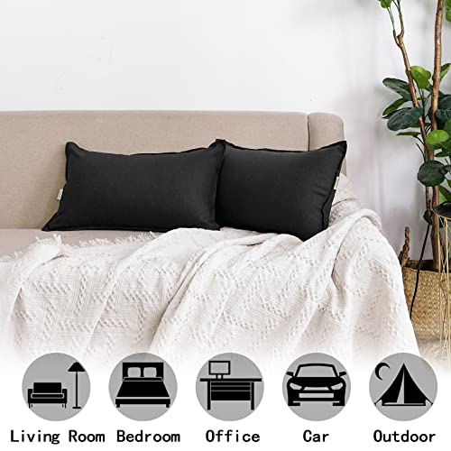 Jeanerlor Cotton Linen Decorative 12"x20" Lumbar Throw Pillow Case Cushion Cover with Twin Needles Stitch on Edge,for Wedding/Party/Gift/Car (30 x 50cm), Black - color: Black, size: 20" x 12" (Pack of 1)