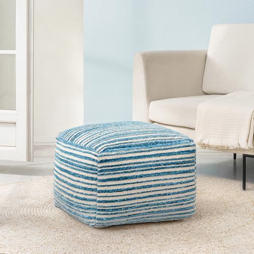 Anji Mountain Pouf Ottoman Foot Rest, Handmade Ottoman Pouf, Comfortable Foot Stool, Decorative Floor Seating for Living Room Decor, Bedroom & Home Décor Accent - Blue - color: Blue