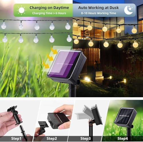 Solar String Lights Outdoor Waterproof, 1 Pack 50 LED 2.3CM 23 FT Each, Solar Powered Patio Lights with 8 Lighting Modes for Garden Yard Porch Wedding Party.. (Warm Color) - color: warm color