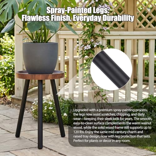 Mid Century Wood Plant Stand – 120 lbs Heavy Duty Plant Stand with Raised Tray & Spray Painted Legs, Solid Wood Side Table for Living Room, Bedroom, Entryway, Small Footprint for Plants, Decor (2 Pcs) - color: New