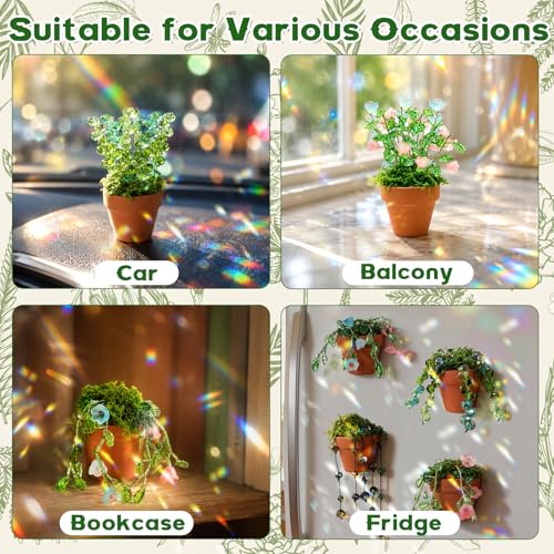 GUJYUYIF Green Glass Beads Kit with Rattan Basket,Beaded Plant Kit Plant Beaded Crystal Glass Leaf Flower Glass Bead for Succulent Plant Making and DIY Crafts - color: Terracotta Pot