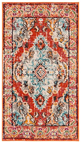 SAFAVIEH Monaco Collection Area Rug - 2'2" x 4', Orange & Light Blue, Non-Shedding & Easy to Clean, Distressed Medallion Design, Ideal for Front Door, Kitchen, Entryway, Accent Space (MNC243H) - color: Orange/Light Blue, size: 2'2" x 4' (Rectangular)