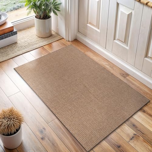 Easy Jute Door Mat 2x3 Indoor Outdoor Natural Rugs Solid Fiber Rug Woven Area Rug Boho Easy Clean Inside Carpet for Living Room Bedroom Dining Room Hallway or Outdoor Patio Porch (2 X 3 Natural) - color: Natural/Beige, size: 2' x 3' (Rectangular)