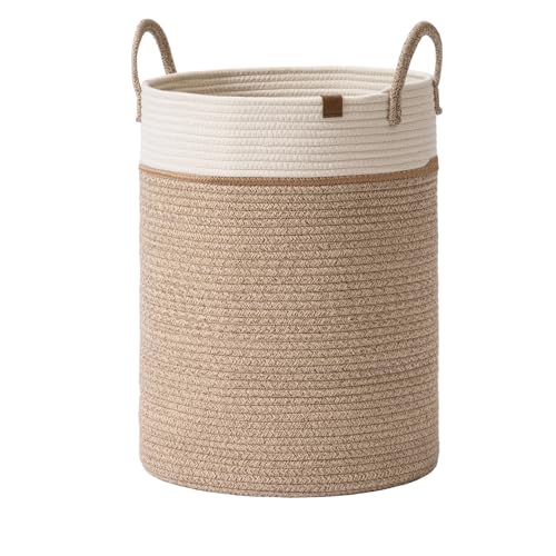 LA JOLIE MUSE Woven Rope Storage Baskets - Tall Cotton Laundry Basket, Kids Toy & Nursery Clothes Hamper - XL - color: White & Desert, size: XL