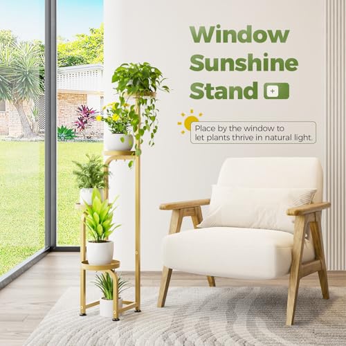 Bamworld Corner Plant Stand Indoor Outdoor, Tall Metal Flower Pot Stands for Multiple Plants, 4 Tier Gold Heavy Duty Plant Shelf for Patio Garden Balcony Living Room Bedroom(Patent Design) - color: Glossy Gold, style: Spiral 4Tier