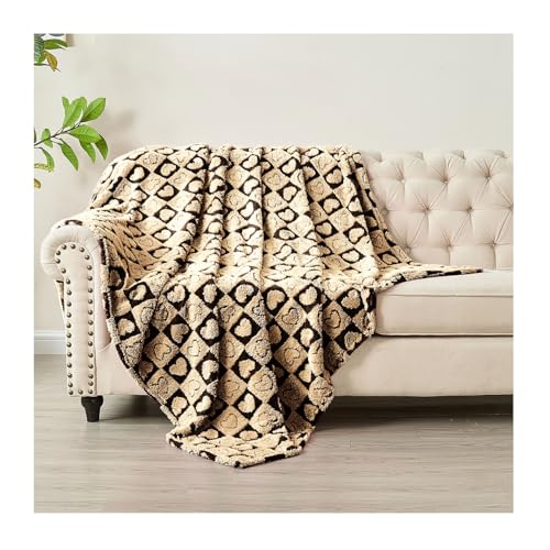 FY FIBER HOUSE Throw Blankets with Heart Checkered,Soft Warm Blankets for Lover Mom Father Gifts,Washable Lightweight Fuzzy Blanket for Couch Sofa Bed Office All Season(Black Brown,90"x90") - color: Black Brown, size: Queen(90"x90")