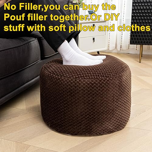 Asuprui Pouf Ottoman Unstuffed Round Poof Seat Foot Stool Ottoman Foot Rest No Filler 20x20x12 Inches Fuzzy Chair Floor Pouf Storage for Living Room Bedroom Coffee - color: Coffee