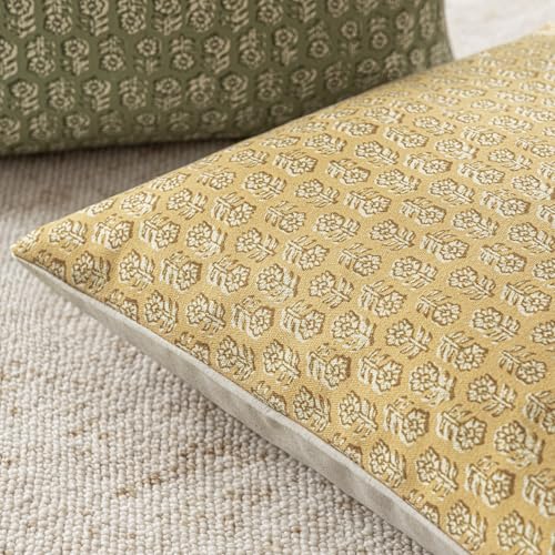 Foindtower Set of 2 Decorative Vintage Floral Print Throw Pillow Covers Neutral Modern Farmhouse Cushion Covers Boho Home Decor For Sofa Chair Couch Bedroom Living Room Outdoor,18×18 Inch,Light Yellow - color: Golden Cream, size: 18" x 18" (Pack of 2)