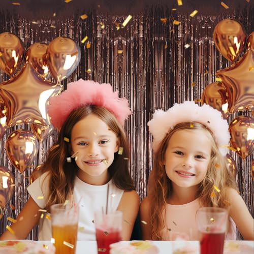 DECOCKRAT 3 Pack Foil Fringe Backdrop - Brown Shiny Tinsel Curtains for Party Decoration/Photo Booth Props - 3.3x8.2 FT Metallic Foil Backdrop for Birthday, Wedding, Graduation, Christmas. - color: Brown