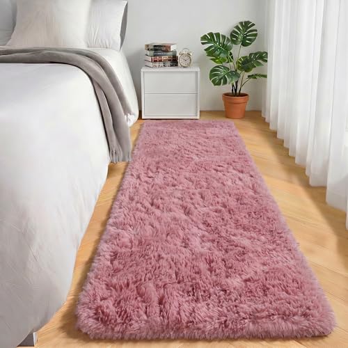 ONASAR Blush Runner Rugs for Bedroom Living Room, Fluffy 2x6 Bedside Hallway Area Rug, Ultra Soft Plush Furry Faux Fur Non Slip Floor Carpet for Nursery Kids Dorm Closet Home Decor Aesthetic - color: Blush, size: 2' x 6' (Runner)