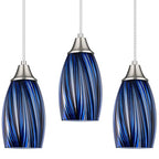 karyfine Dark Blue Glass Mini Pendant Lights for Kitchen Island 3Pack Blown Art Glass Pendant Lighting Shade Hanging Pendant Lights with Brushed Nickel Finish for Kitchen Over Sink,Dining Room - color: Dark Blue mixing Brown black-3Packs