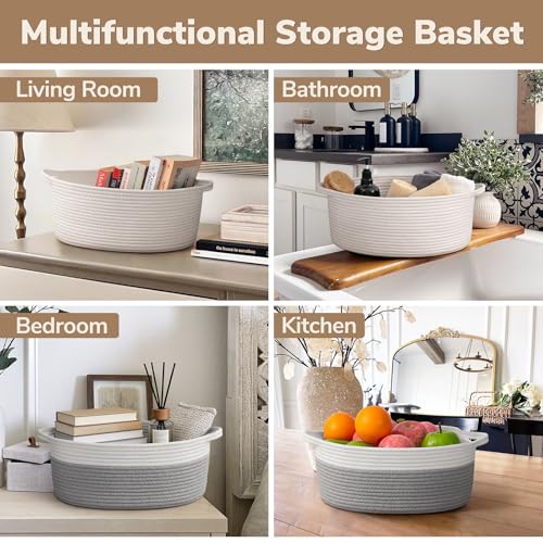 Goodpick White Rope Baskets for Gifts Empty, Decorative Basket for Baby Shower Gifts, Woven Storage Baskets for Bathroom, Toy Basket with Handles for Nursery Kids, 13.6"x 10" x 6" - color: White, size: 13.6x10x6 Inch (Pack of 1)