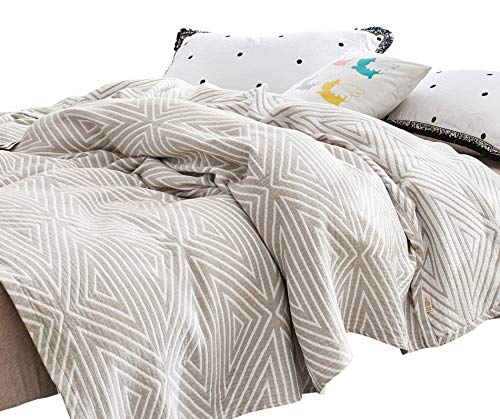 MEJU Muslin Crey Checks Stripes Triange Reversible Throw Blanket for Bed Sofa Couch 100% Combed Cotton 3 Layer Soft Warm Quick Dry Bedspread Throw Blanket Bed Coverlet Sheet Twin 60 in x 80 in - color: Check2 Gray, size: Twin 60 in x 80 in