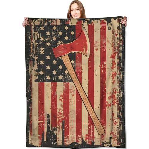 Vintage American Flag Blanket Firefighter Patriotic Throw Blankets,Birthday Gifts for Women Men,Lightweight Soft Fleece,History Lovers,Sofa Couch Bed Room Modern Rustic Decor 40x50in - color: American Flag, size: 40x50in