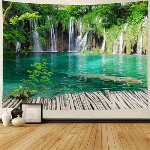 FENDROM Green Tree Forest Tapestry Waterfall Wall Hanging Nature Landscape Scenic Stone River Tapestries for Living Room Bedroom Dorm Home Decor - color: Y01, size: 79"L x 59"W