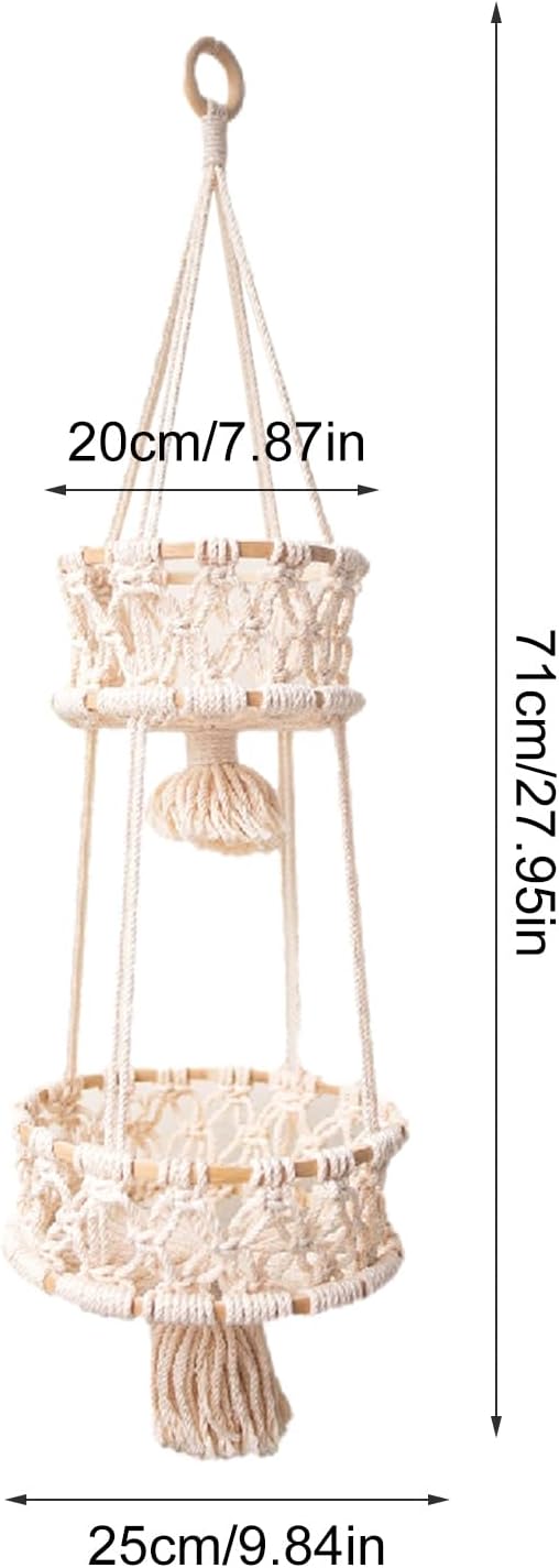 Multi Layer Woven Rope Organizer | Boho Hanging Plant Holder – 3-Tier Macrame Flower Basket, Decorative Indoor Pot Storage, Unique Hanging Ornament for Bedroom, Balcony, Kitchen, Office, Housewarming