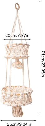 Multi Layer Woven Rope Organizer | Boho Hanging Plant Holder – 3-Tier Macrame Flower Basket, Decorative Indoor Pot Storage, Unique Hanging Ornament for Bedroom, Balcony, Kitchen, Office, Housewarming