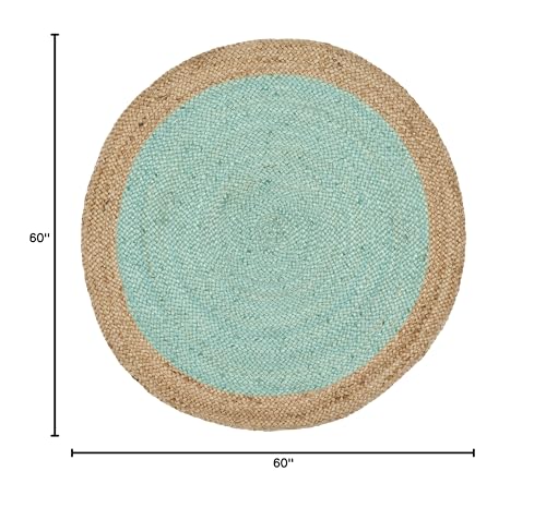 SAFAVIEH Area Rug 5' Round - Natural Fiber Collection - Aqua Blue & Natural Brown, Handmade Jute, Braided Border Design (NF801A) - color: Aqua/Natural, size: 5' (Round)