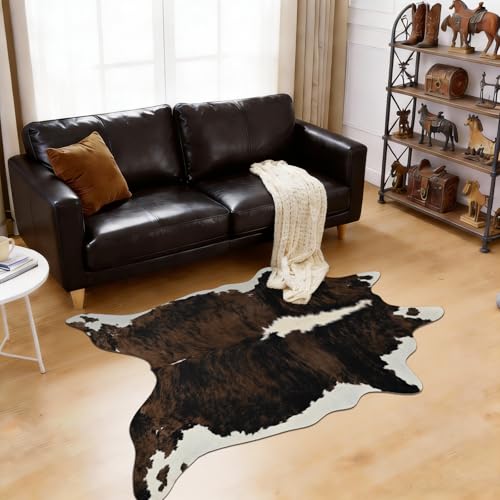 BENRON Premium Cowhide Rug, Faux Cow Hide Rugs for Living Room Bedroom, Cute Animal Hides and Skins for Kids Nursery Western Home Decor, Brown, 2.3 x 3.6 ft - color: Rust Brown, size: 2'4" x 3'7" (Irregular)