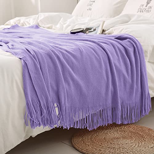 Homiest Decorative Knitted Throw Blanket with Fringe, Lightweight Acrylic Knit, Soft & Cozy Tassel Blanket for Couch, Sofa, Bed (Lavender, 50 x 60 Inch) - color: Lavender, size: 50" x 60"